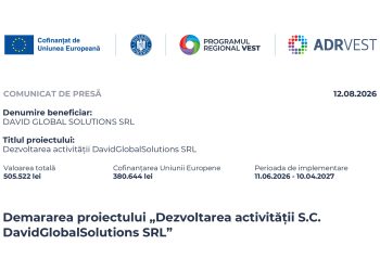 DAVID GLOBAL SOLUTIONS S.R.L. anunță demararea proiectului „Dezvoltarea activității S.C. DavidGlobalSolutions SRL”, finanțat prin Programul Regional Vest 2021–2027