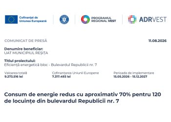 Comunicat de presă: Consum de energie redus cu aproximativ 70% pentru 120 de locuințe din bulevardul Republicii nr. 7